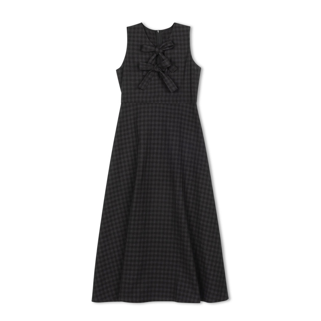 GREY/BLACK PLAID BOW MIDI