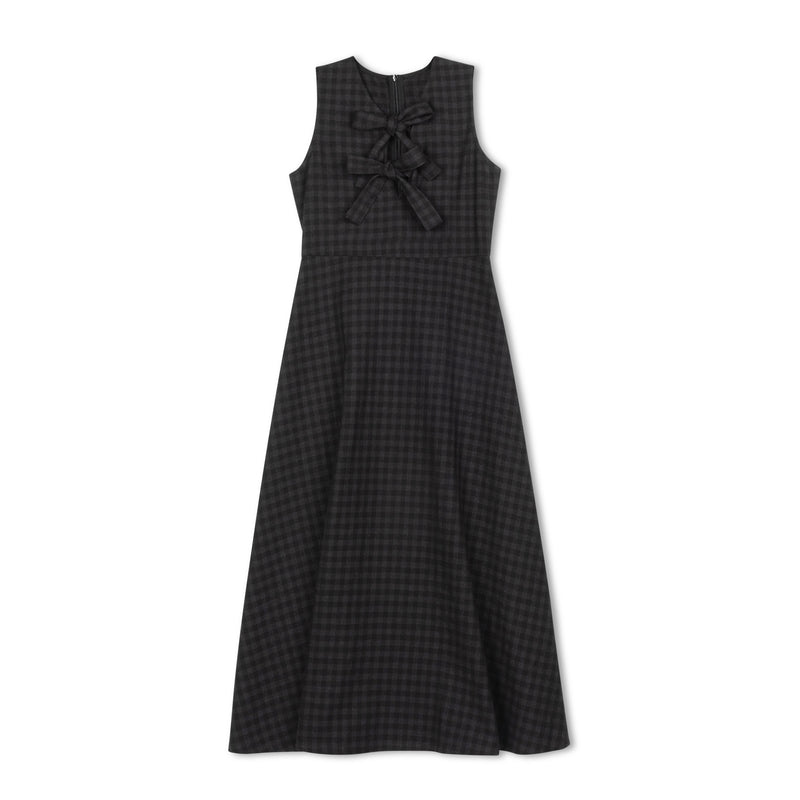 GREY/BLACK PLAID BOW MIDI