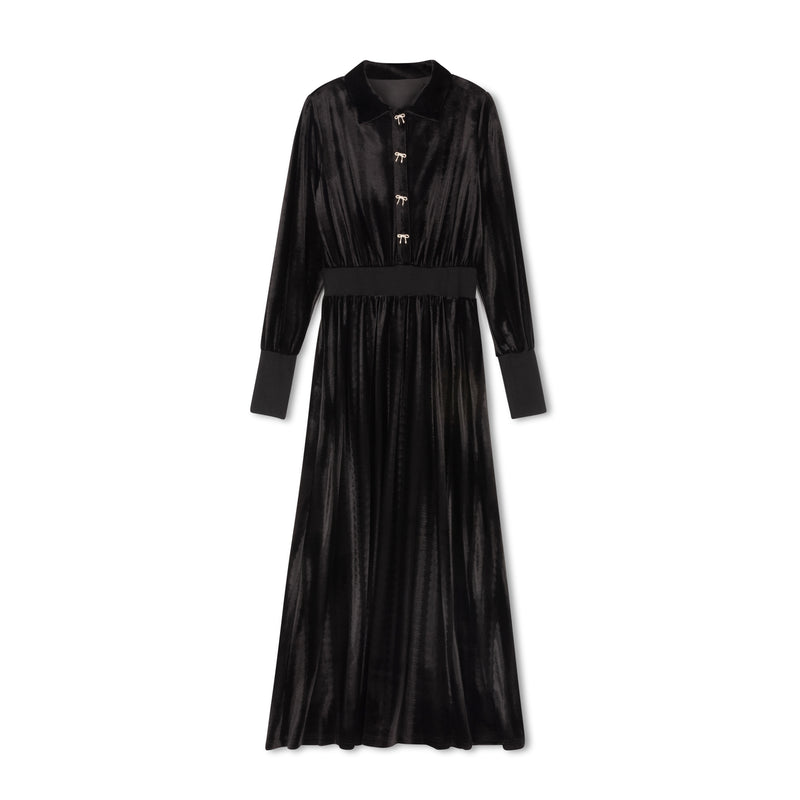 VELVET BOW BUTTON WAISTED MAXI