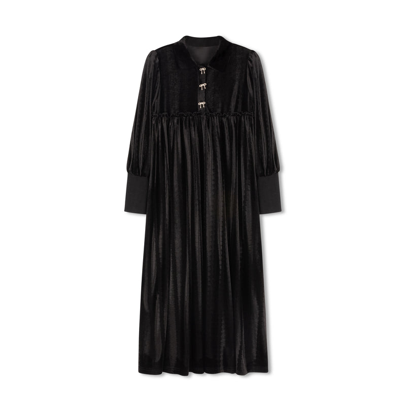 VELVET BOW BUTTON HIGH WAIST MAXI
