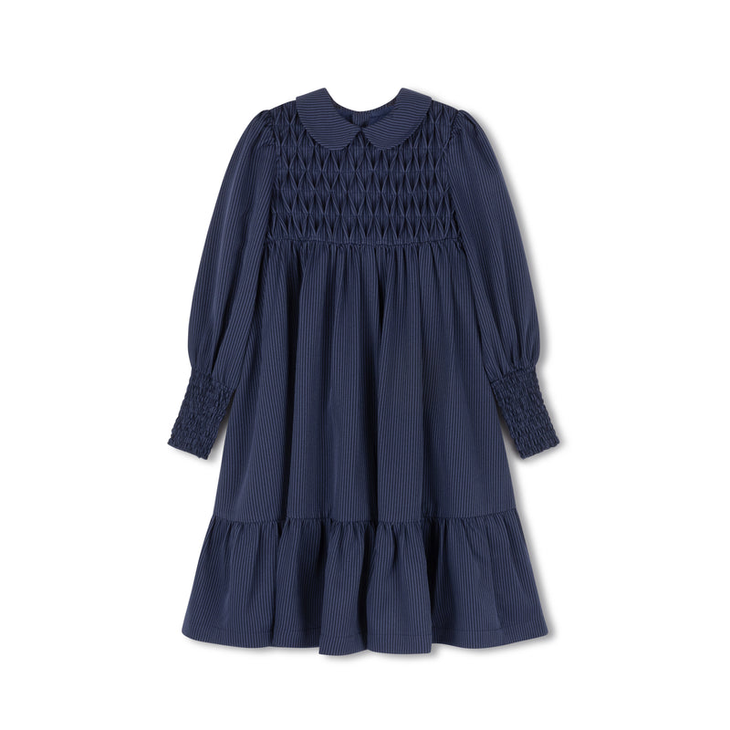 BLUE STRIPE SMOCKED DRESS
