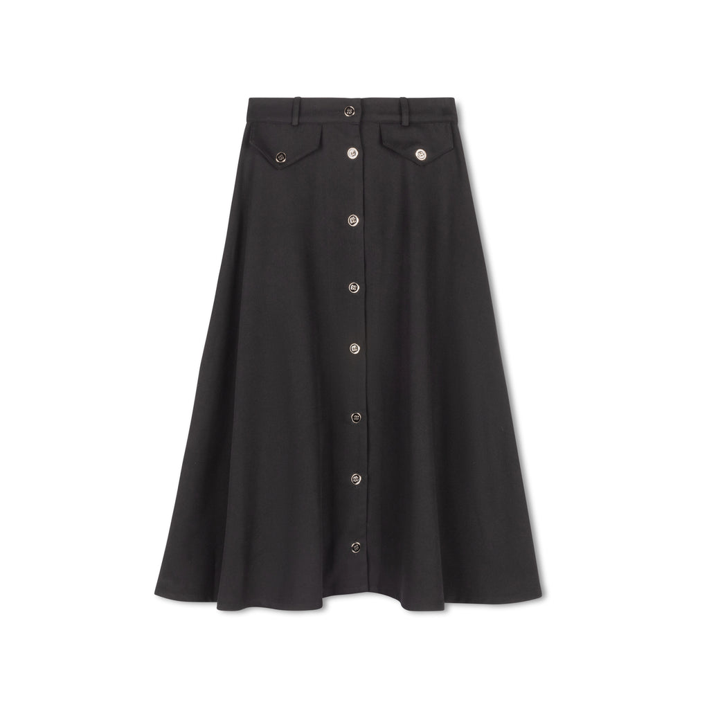 BLACK A-LINE BUTTON SKIRT