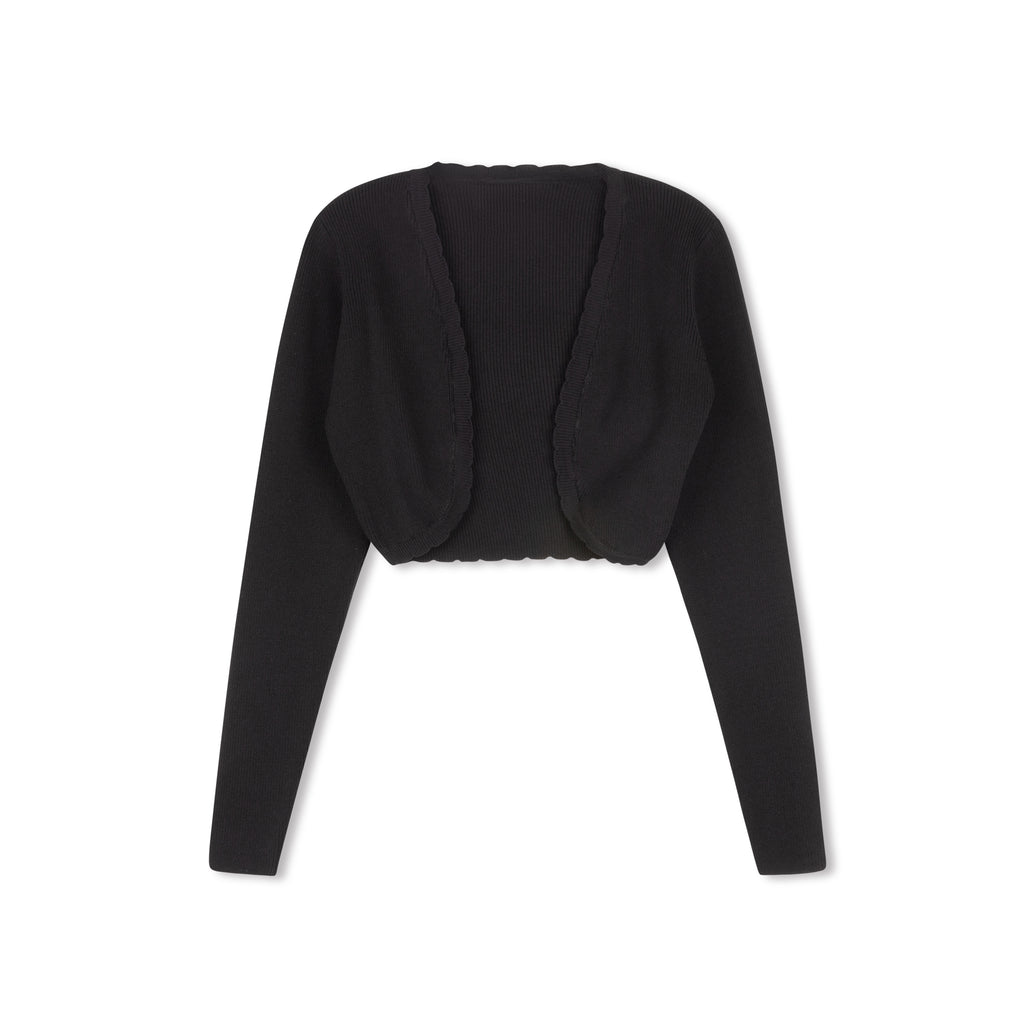 BLACK SCALLOPED BOLERO CARDIGAN