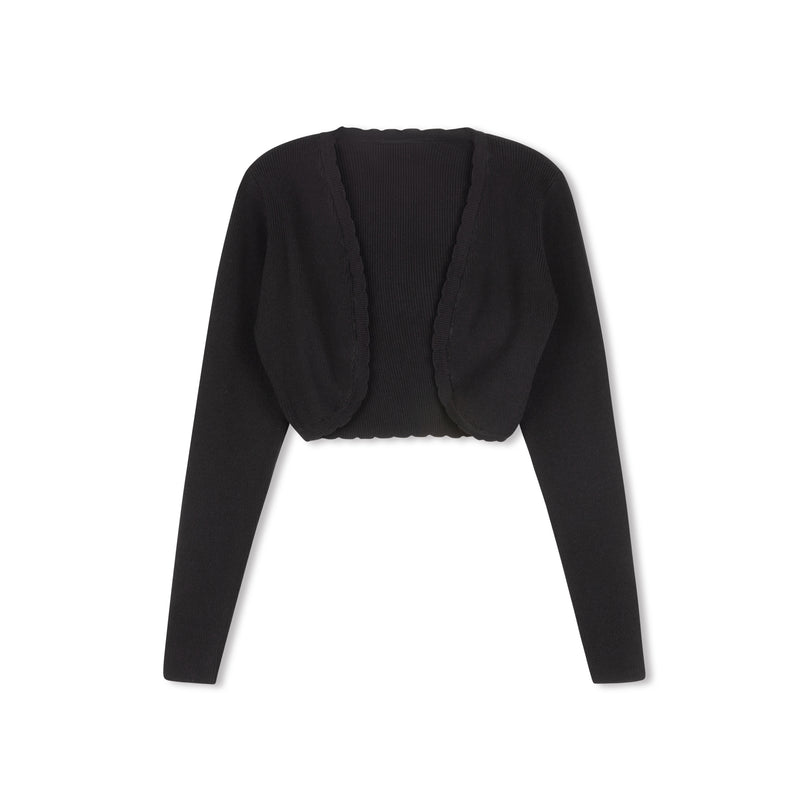 BLACK SCALLOPED BOLERO CARDIGAN