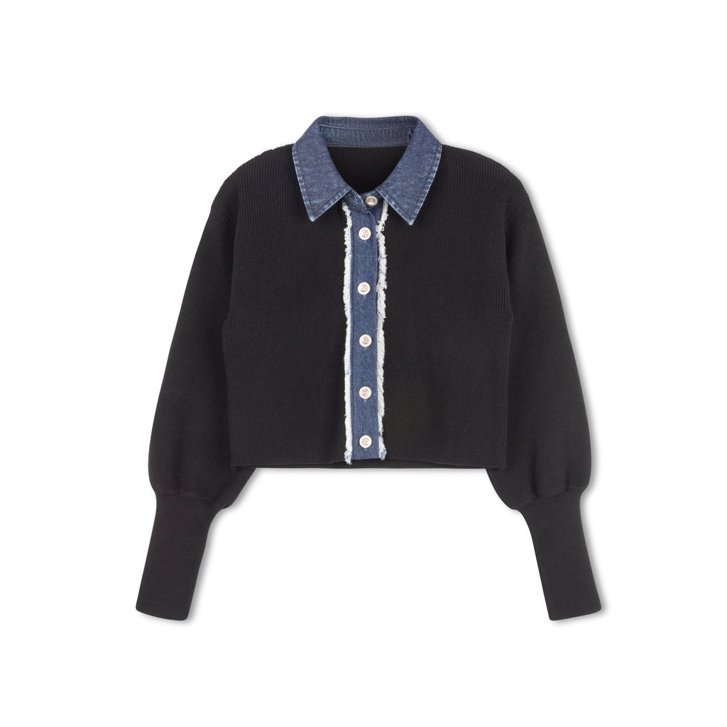 DENIM COLLAR SWEATER