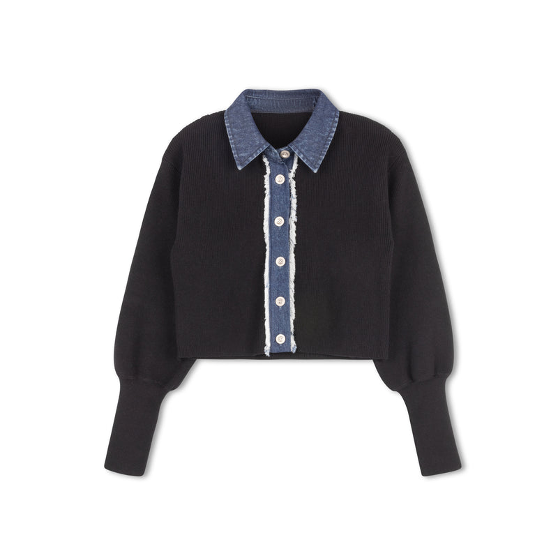 DENIM COLLAR SWEATER