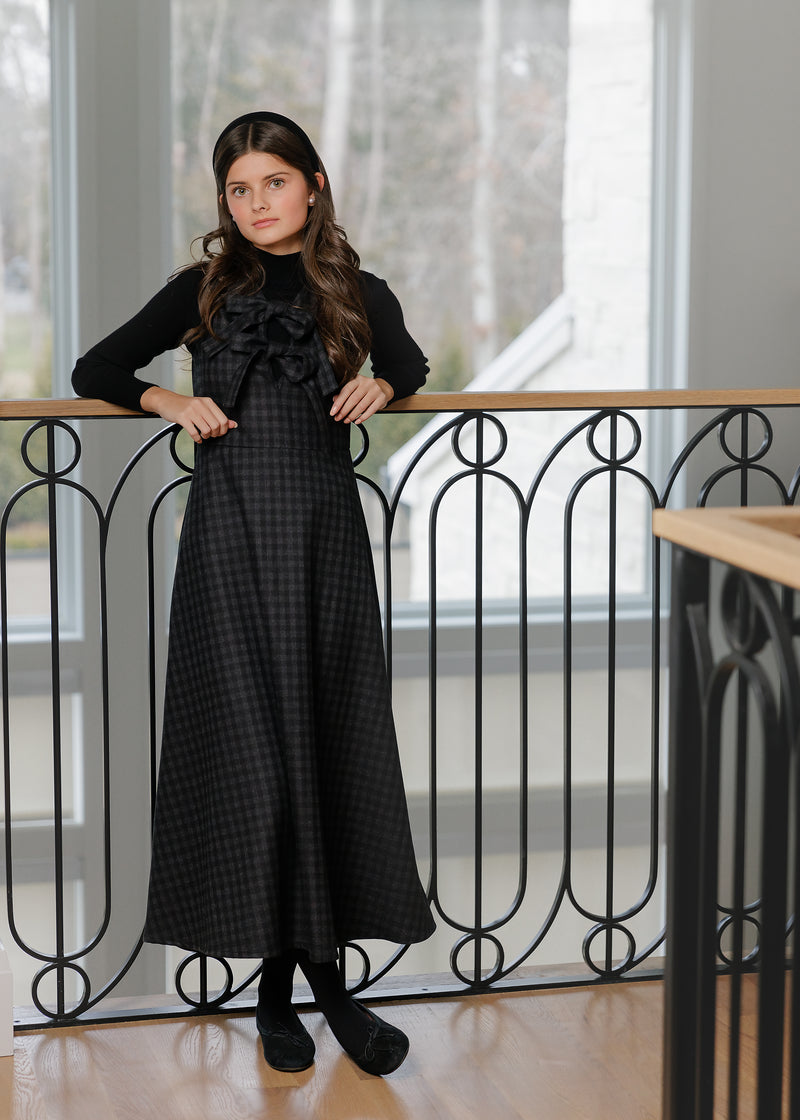 GREY/BLACK PLAID BOW MIDI