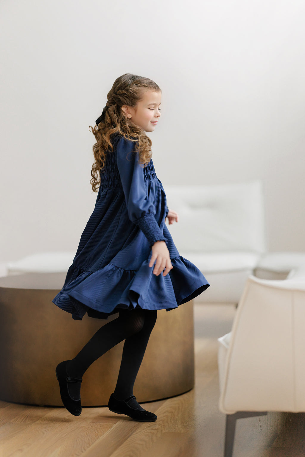 BLUE STRIPE SMOCKED DRESS