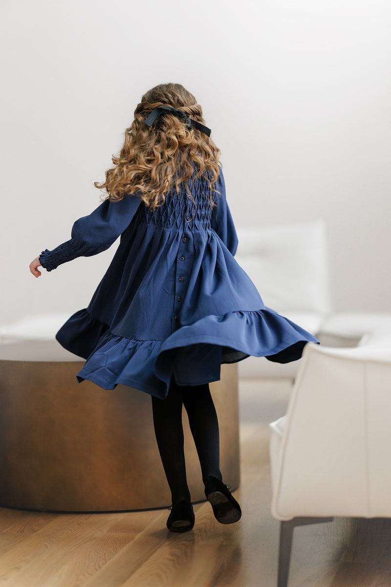 BLUE STRIPE SMOCKED DRESS