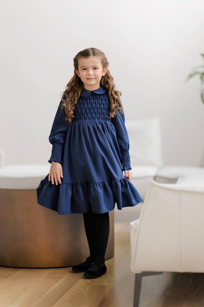 BLUE STRIPE SMOCKED DRESS