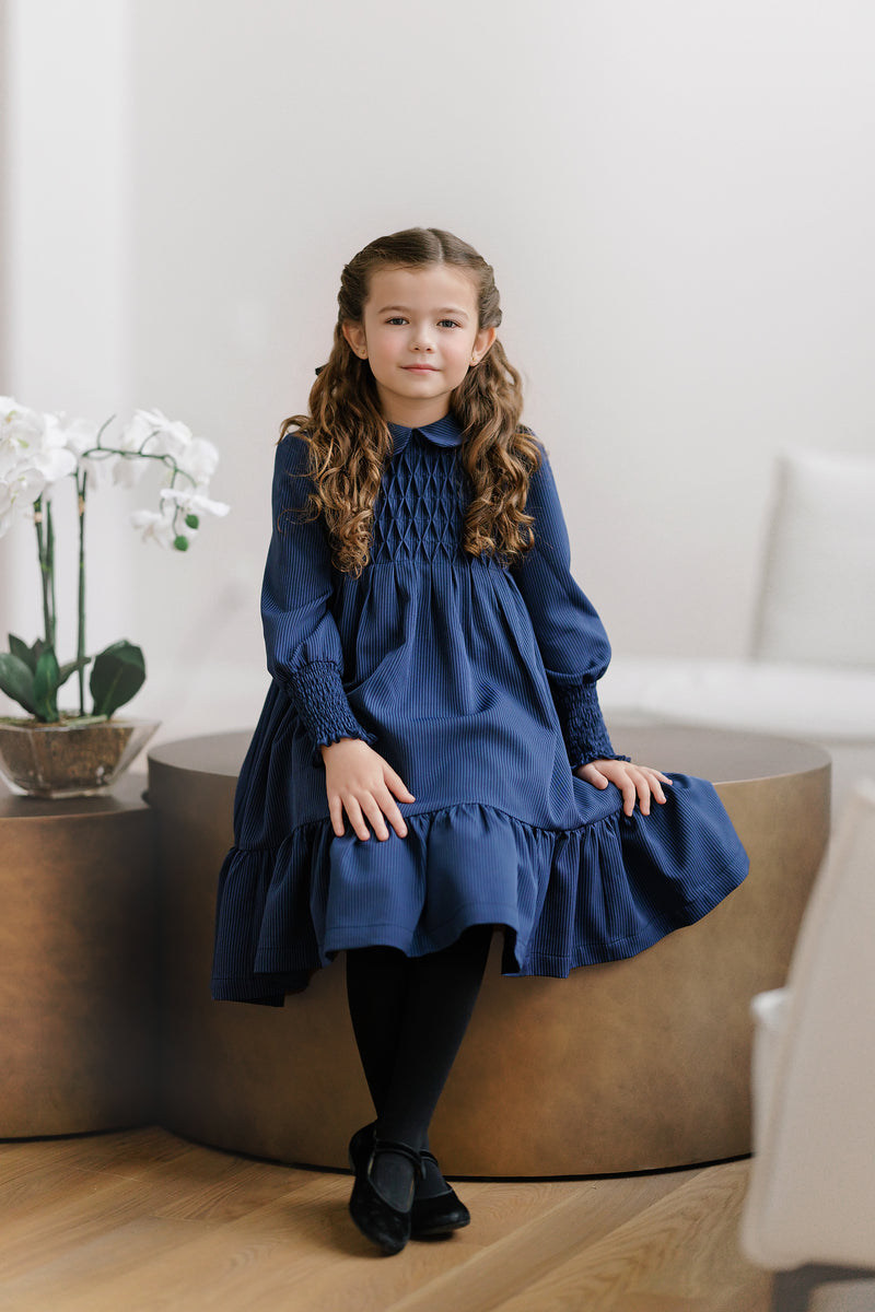 BLUE STRIPE SMOCKED DRESS