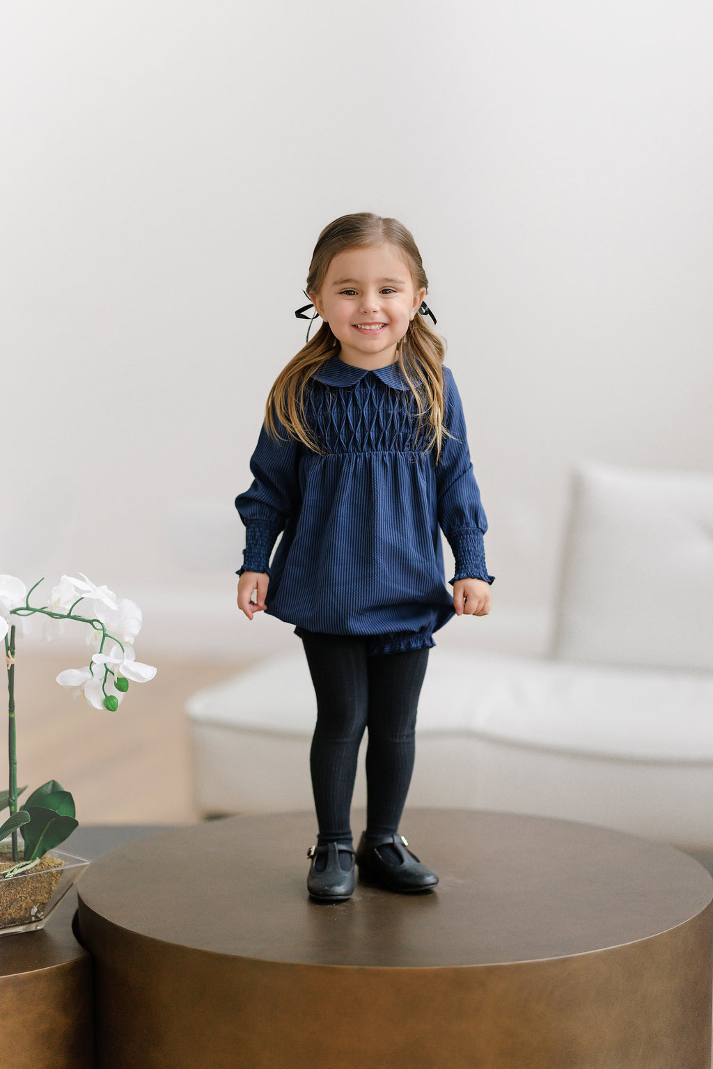 BLUE STRIPE SMOCKED ROMPER