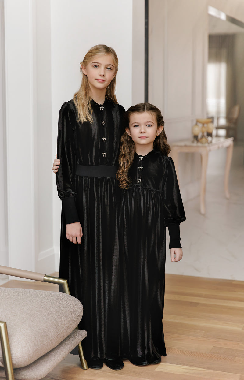 VELVET BOW BUTTON WAISTED MAXI