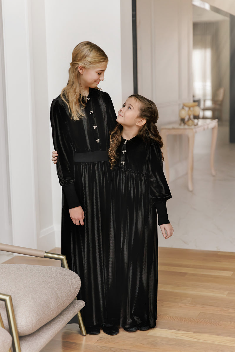 VELVET BOW BUTTON HIGH WAIST MAXI