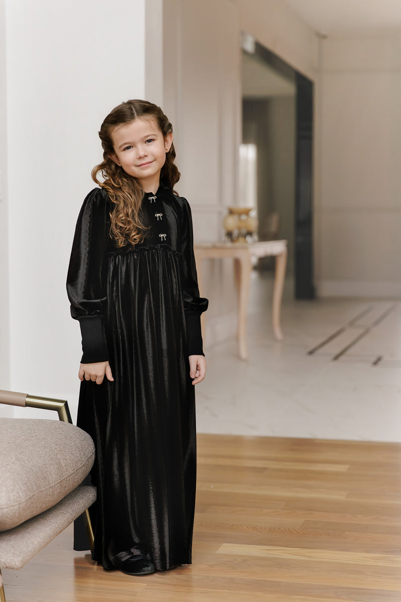 VELVET BOW BUTTON HIGH WAIST MAXI