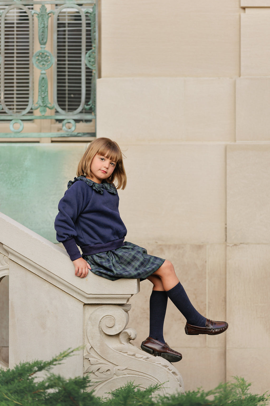 COLLARED SWEATSHIRT DRESS- NAVY