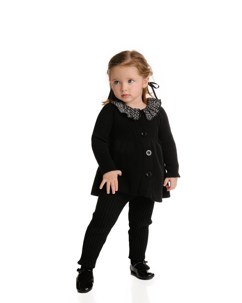 BLACK FLORAL RUFFLE BABY SWEATER SET