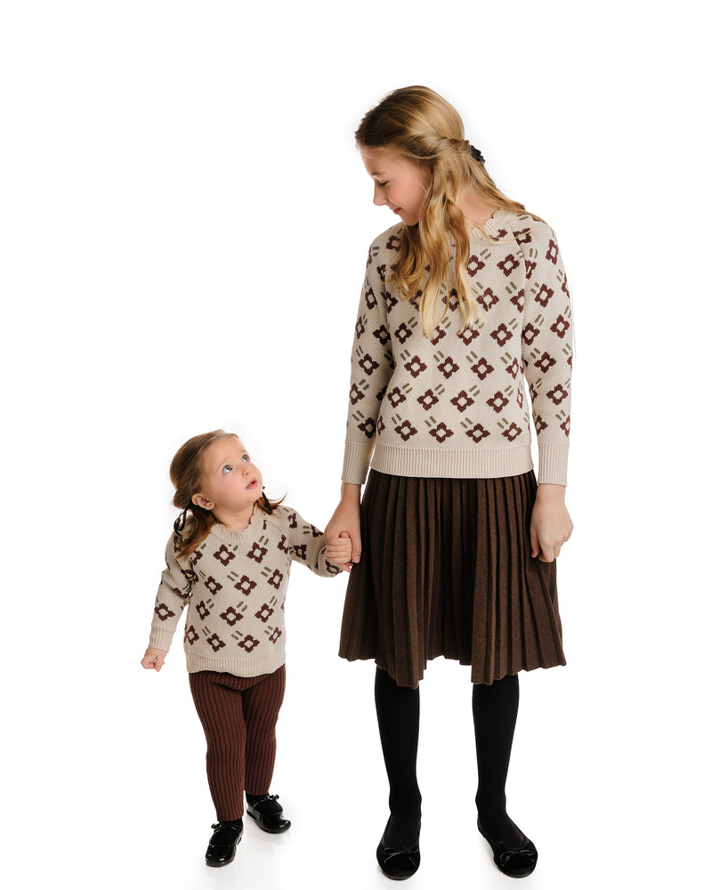 BROWN FLORAL SWEATER- BABY SET