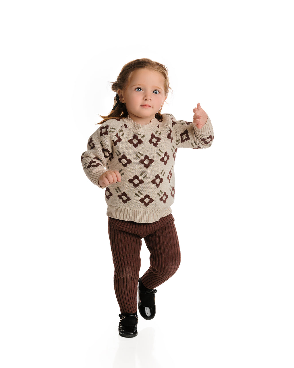 BROWN FLORAL SWEATER- BABY SET
