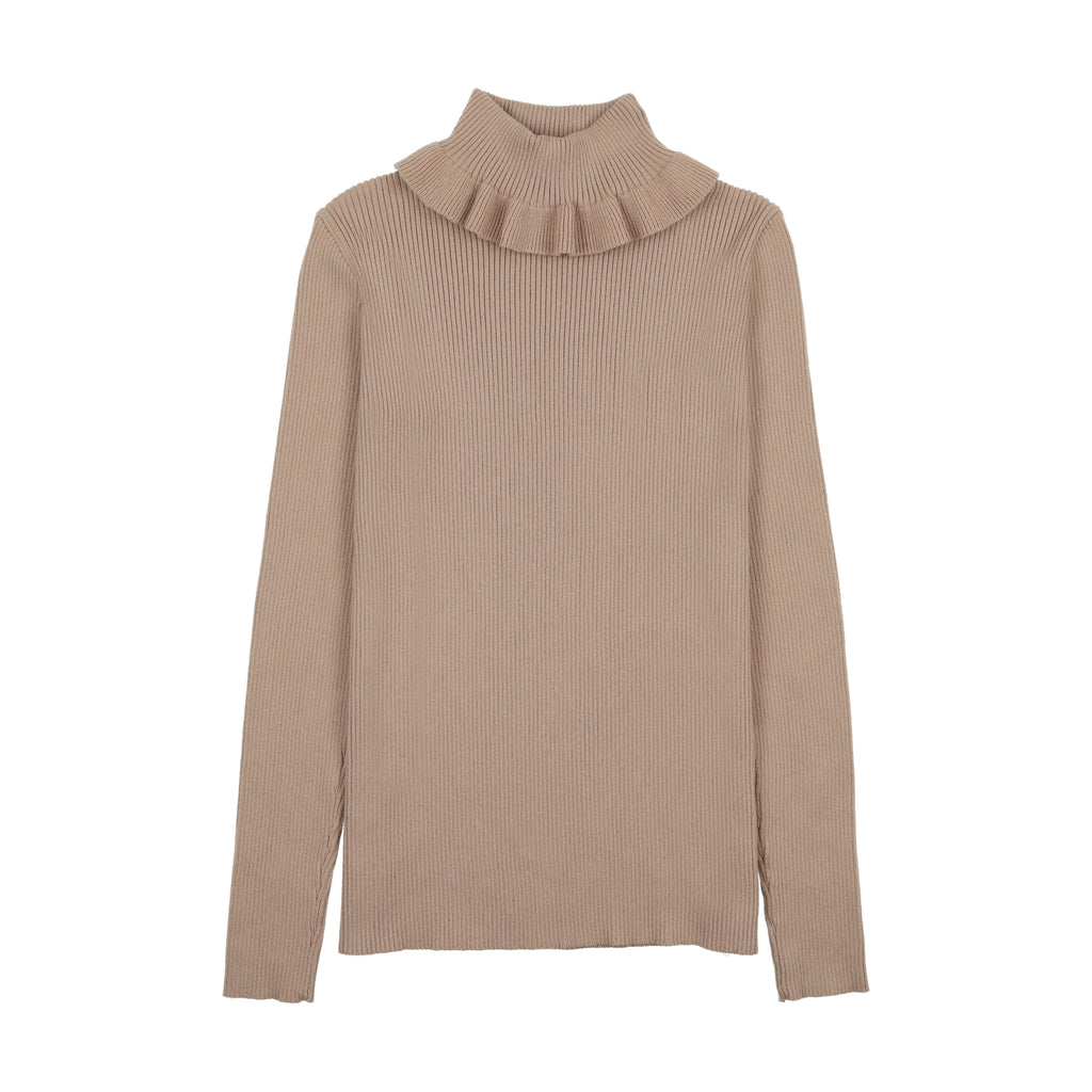 CAMEL RUFFLE TURTLENECK