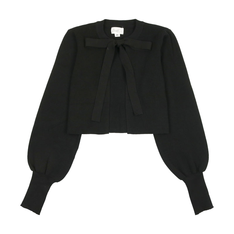 TEEN BLACK CROP TIE CARDIGAN